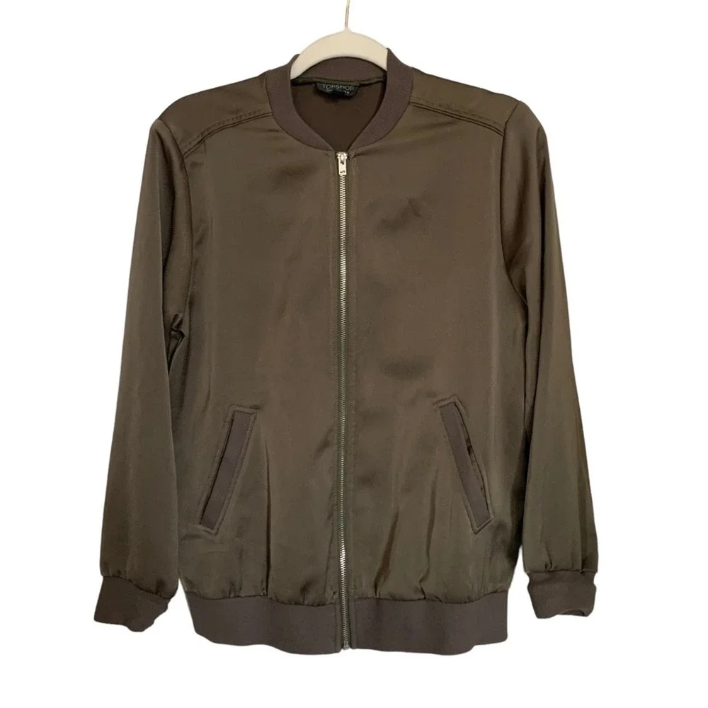 Topshop | Olive green Bomber Jacket zip up long sleeve jacket casual
